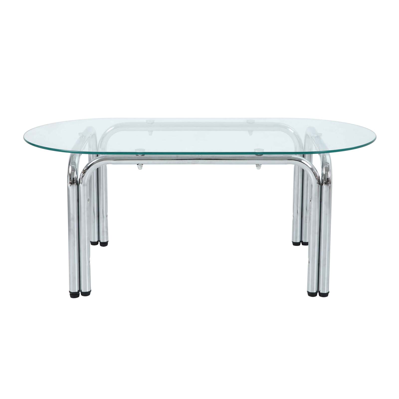 Mesa de comedor ovalada de metal y cristal templado para 6 personas