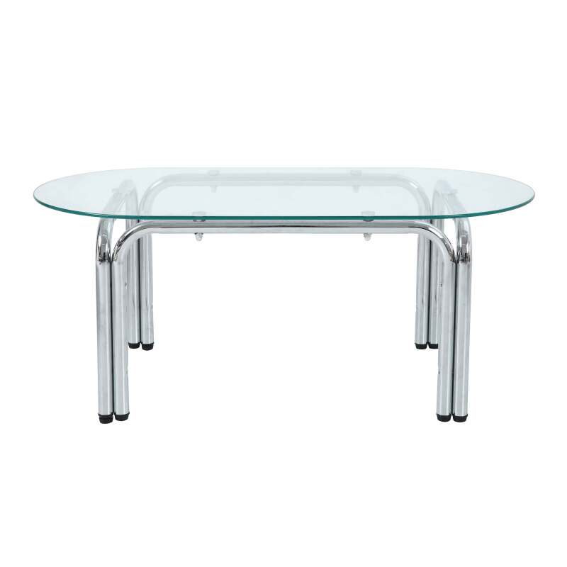 Mesa de comedor ovalada de metal y cristal templado para 6 personas (5/7)