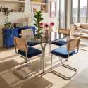 Mesa de comedor ovalada de metal y cristal templado para 6 personas