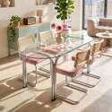 Mesa de comedor ovalada de metal y cristal templado para 6 personas