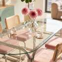 Mesa de comedor ovalada de metal y cristal templado para 6 personas
