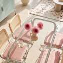 Mesa de comedor ovalada de metal y cristal templado para 6 personas