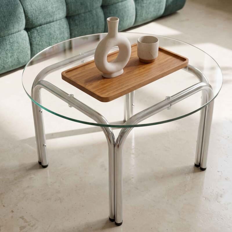 Mesa de centro de cristal templado redonda Ø70 cm (3/6)