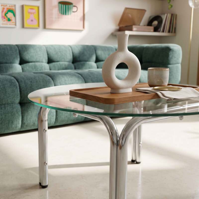 Mesa de centro de cristal templado redonda Ø70 cm (2/6)