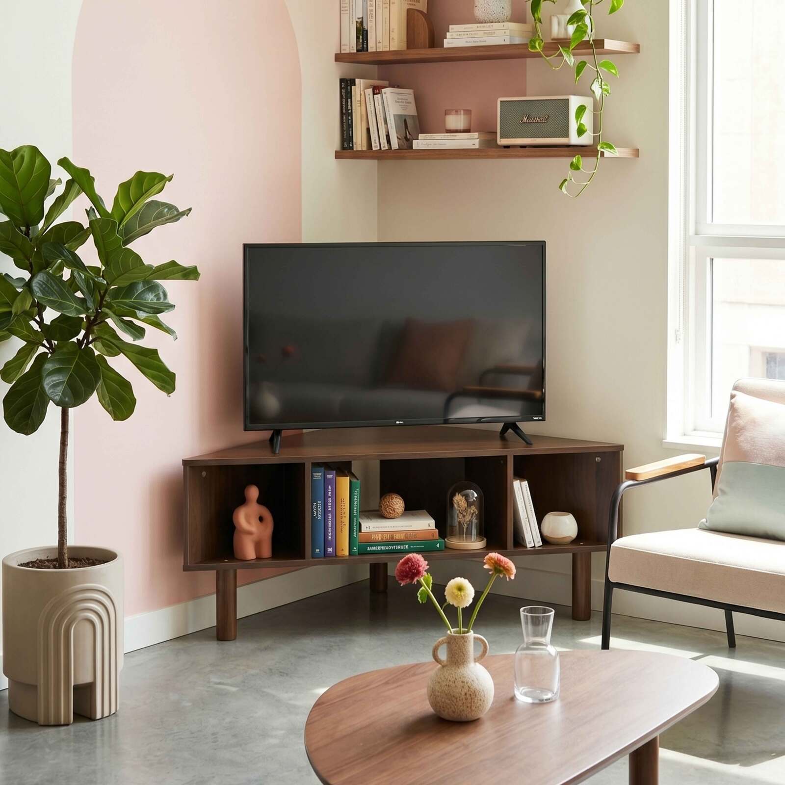 Mueble TV de efecto madera 120 cm estilo escandinavo
