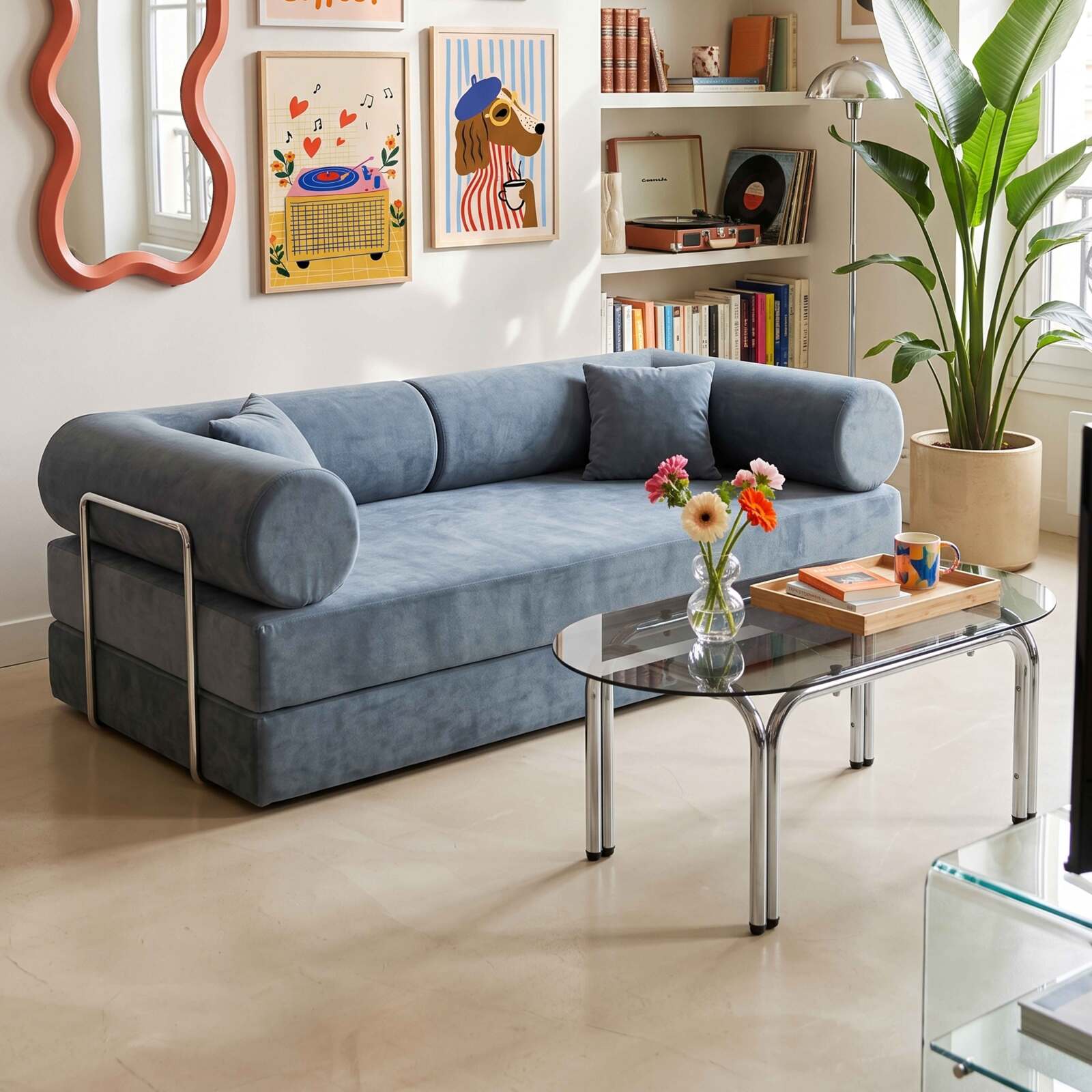 Mesa de centro de cristal templado ovalada 110x55 cm