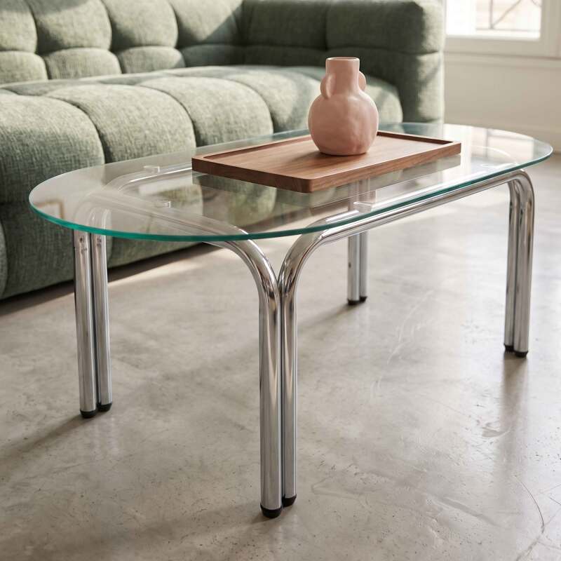 Mesa de centro de cristal templado ovalada 110x55 cm