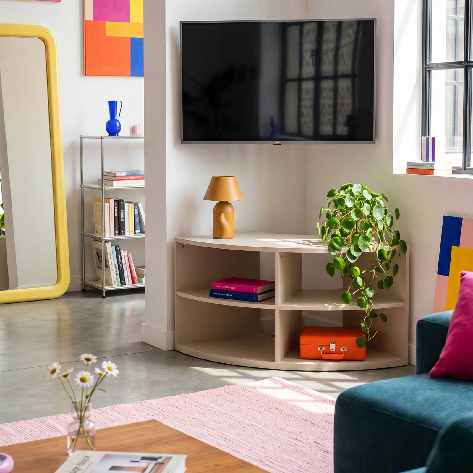 Mueble TV esquinero colorido 120 cm estilo escandinavo
