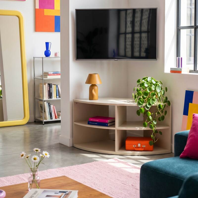 Mueble TV esquinero colorido 120 cm estilo escandinavo