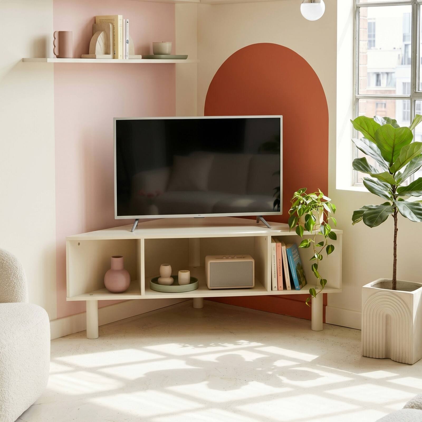 Mueble TV esquinero colorido 120 cm estilo escandinavo
