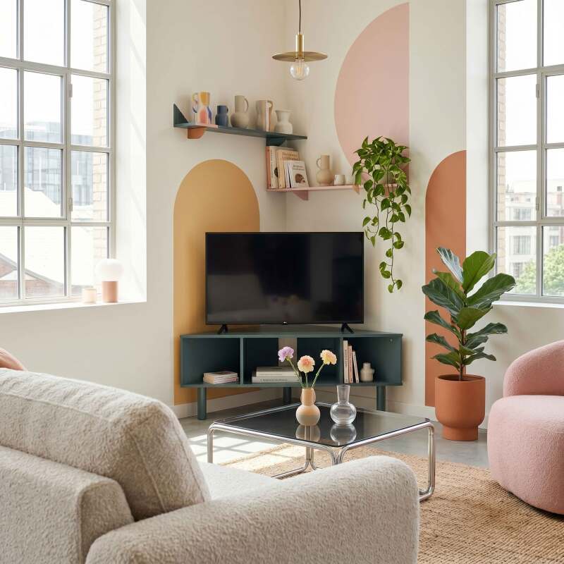 Mueble TV esquinero colorido 120 cm estilo escandinavo