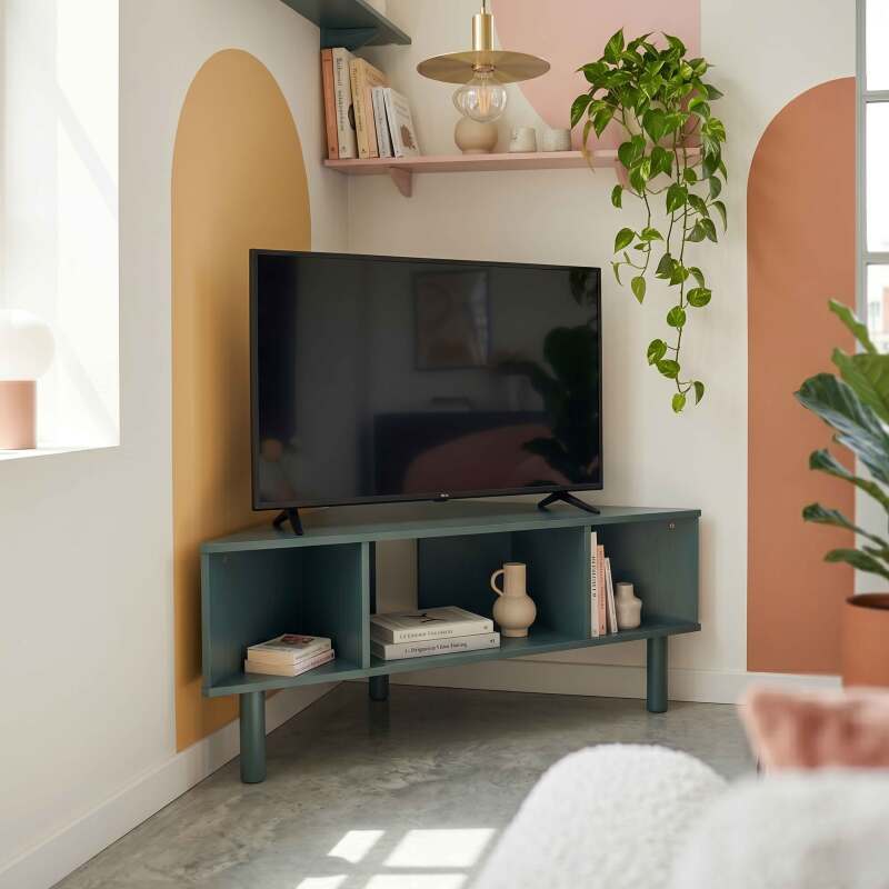 Mueble TV esquinero colorido 120 cm estilo escandinavo (2/7)
