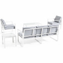 Conjunto de muebles de jardín de aluminio de 5 plazas compuesto por un sofá, 2 sillones, una mesa de centro y una mesa auxiliar