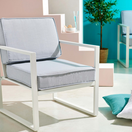 Conjunto de muebles de jardín de aluminio de 5 plazas compuesto por un sofá, 2 sillones, una mesa de centro y una mesa auxiliar