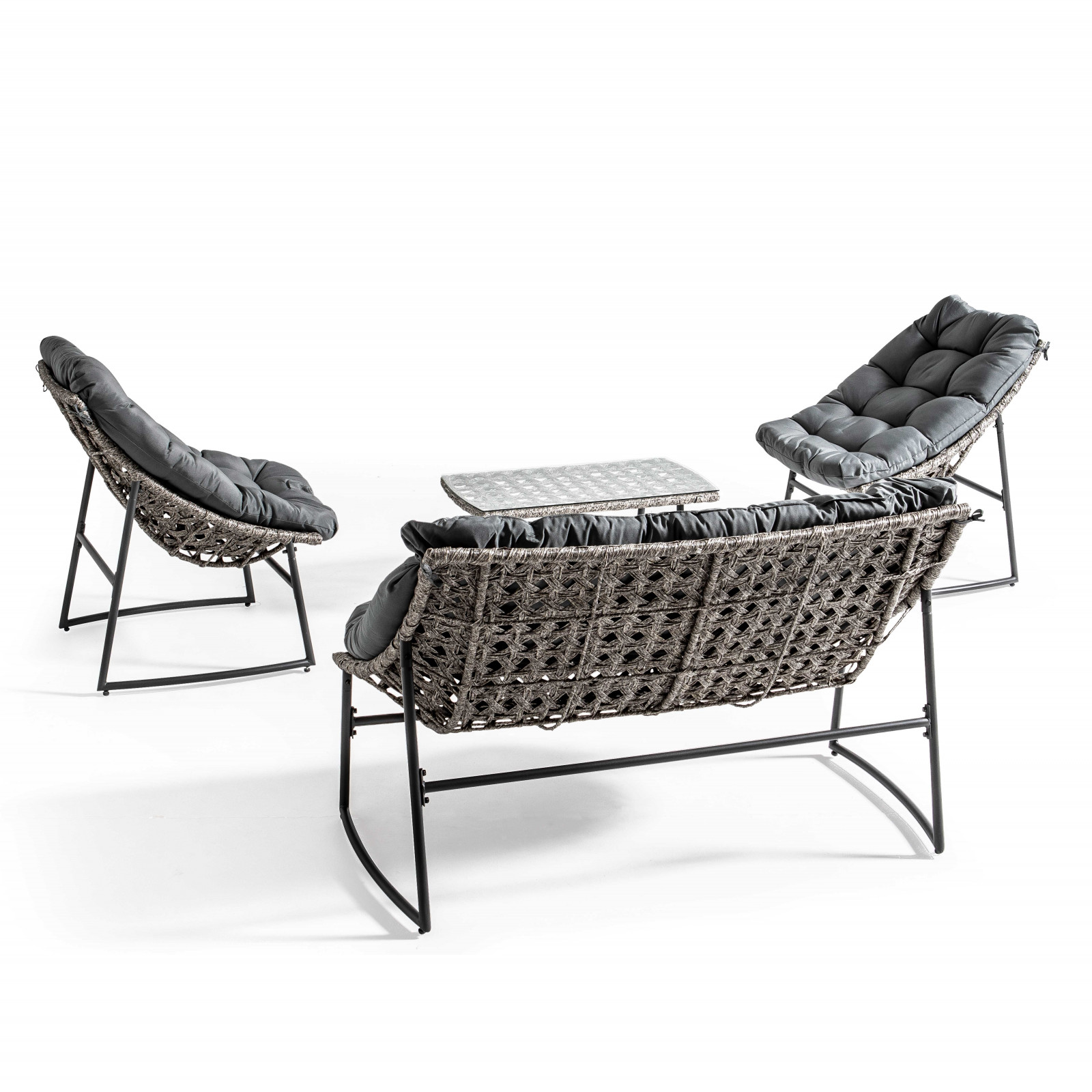 Conjunto de jardín de 4 plazas con cojines grises