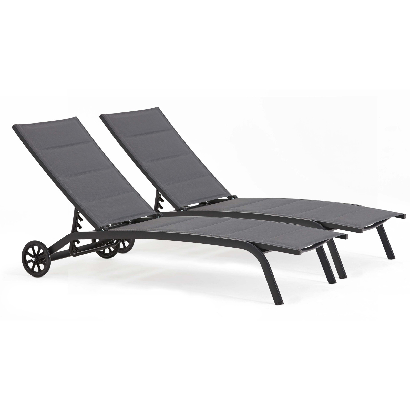 Lote de 2 tumbonas de aluminio con ruedas, reclinables 4 posiciones