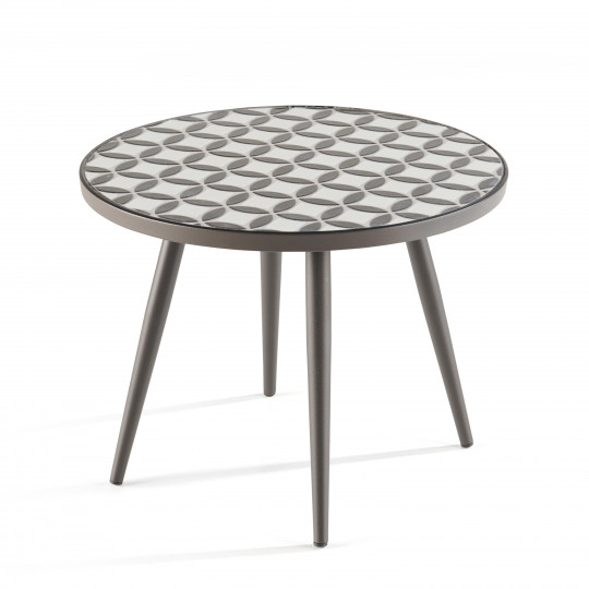 Mesa de centro redonda con motivo de mosaico | Oviala