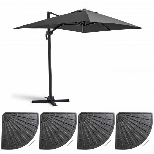 Conjunto de sombrilla colgante rectangular orientable a 360° (2 x 3 m) + 4 losas lastradas (1/1)