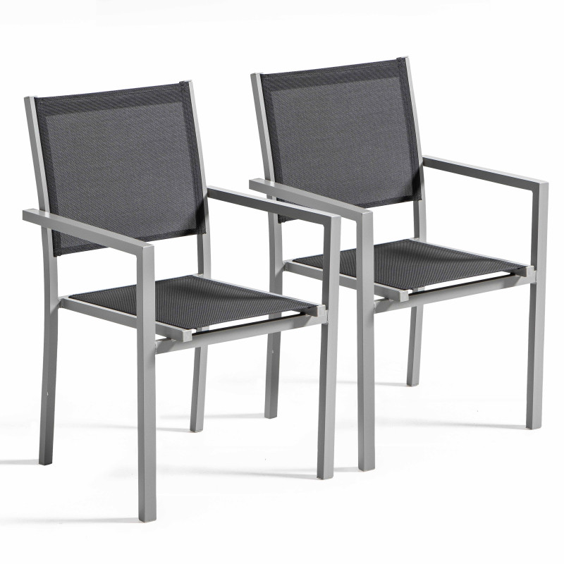Conjunto de 2 sillas de jardín con reposabrazos de aluminio y textileno