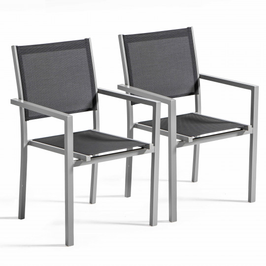 Sillas de jardín de aluminio y textileno con reposabrazos - Lote de 2 | Oviala