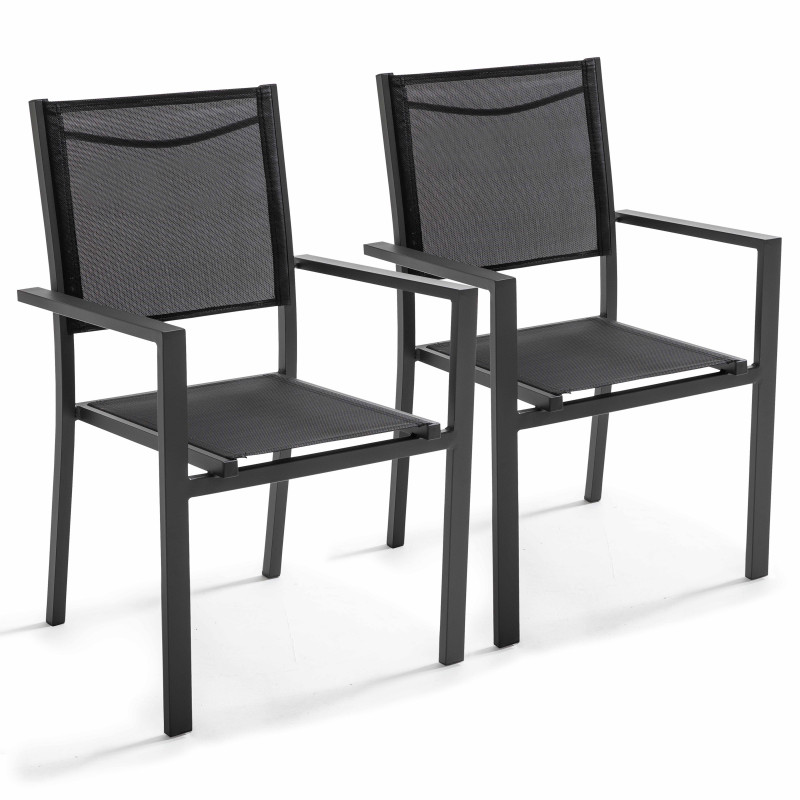Conjunto de 2 sillas de jardín con reposabrazos de aluminio y textileno