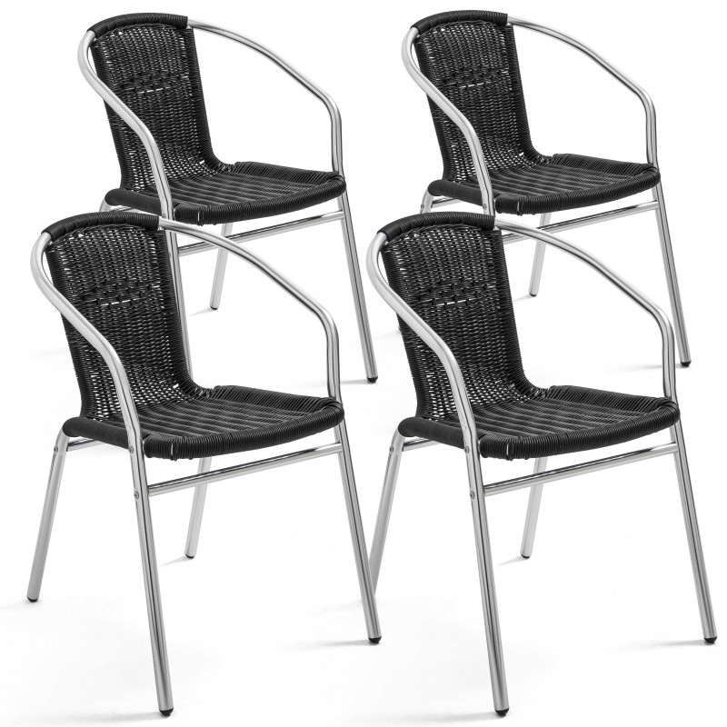 Lote de 4 sillas de jardín de aluminio y resina con reposabrazos