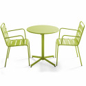 Mesa redonda con tablero plegable ø70 cm y 2 sillas con reposabrazos de metal
