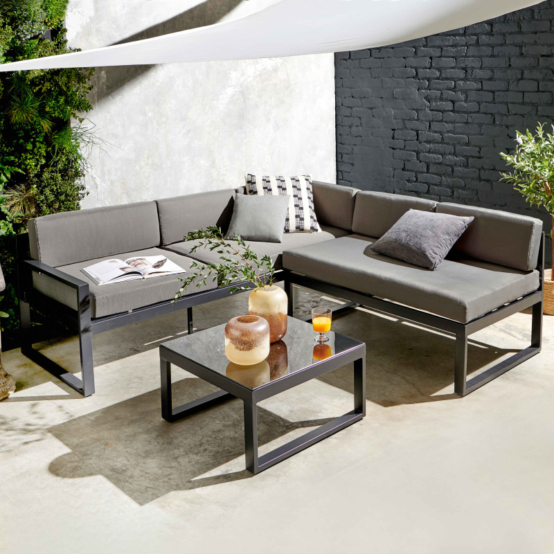de jardín 5 plazas: sofá reclinable y mesa centro | Oviala