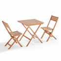 Mesa de jardín 70 x 70 cm y 2 sillas plegables de eucalipto