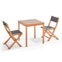 Mesa 70 x 70 cm y 2 sillas plegables en textileno y eucalipto