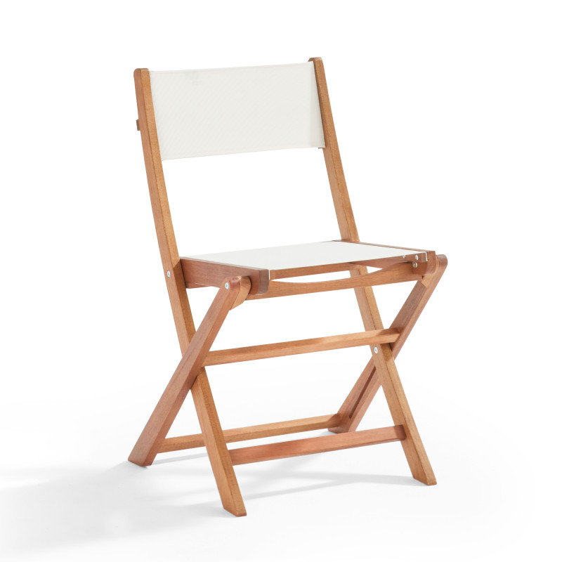 Mesa 70 x 70 cm y 2 sillas plegables en textileno y eucalipto (3/5)