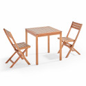 Mesa de jardín 70 x 70 cm y 2 sillas plegables de eucalipto