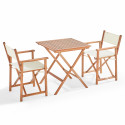 Mesa de jardín cuadrada plegable 70 x 70 cm y 2 sillas plegables con reposabrazos