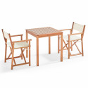 Mesa de jardín cuadrada de 70 x 70 cm de madera y 2 sillas con reposabrazos plegables