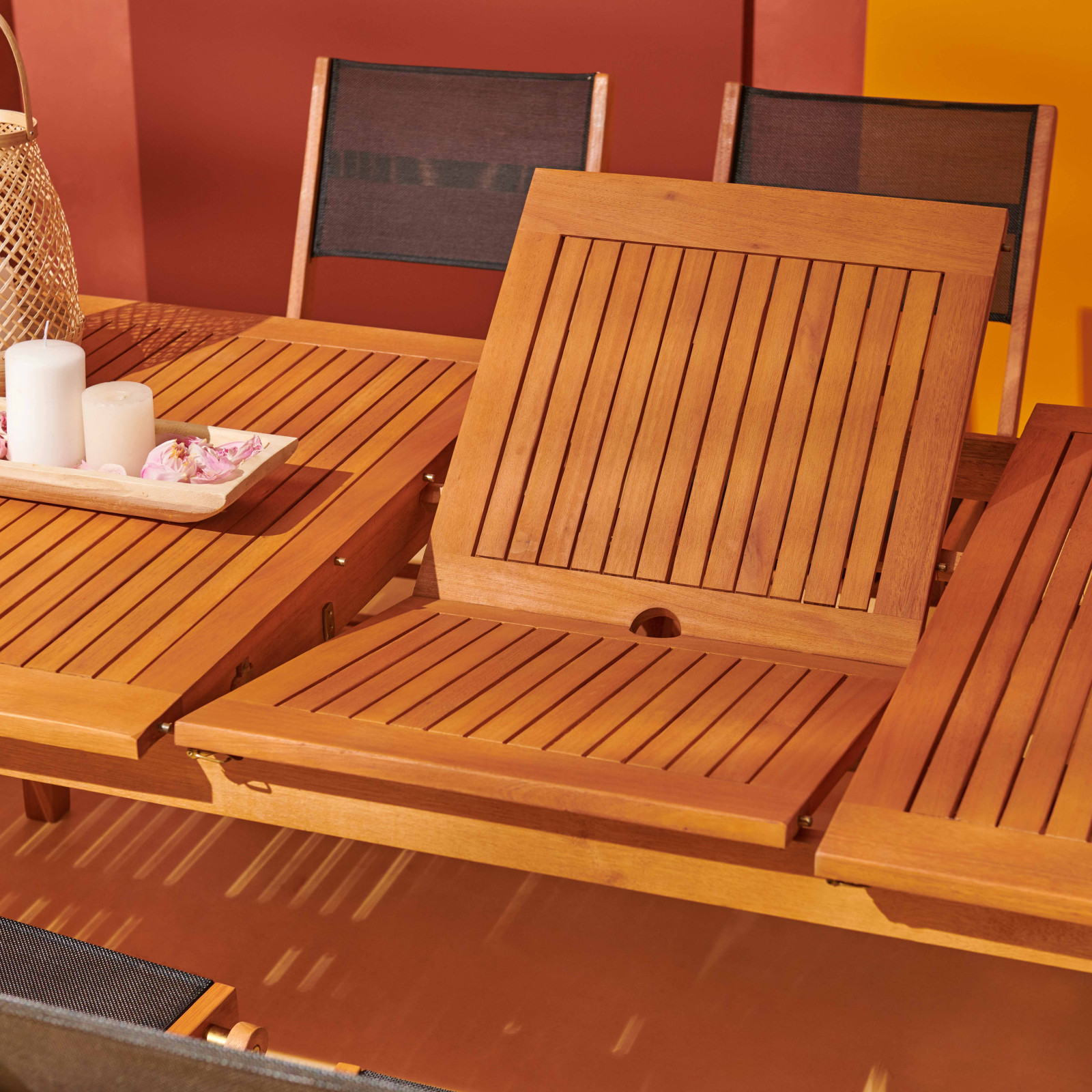 Mesa de jardín rectangular extensible de eucalipto 200/250 x 100 x 75 cm Mesa de jardín rectangular extensible de eucalipto 200/250 x 100 x 75 cm