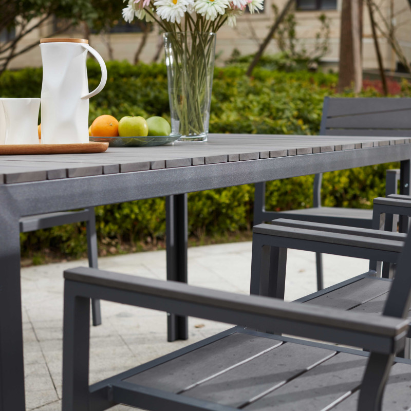 Mesa de jardín rectangular de aluminio y polywood 190 x 90 x 74 cm (5/6)