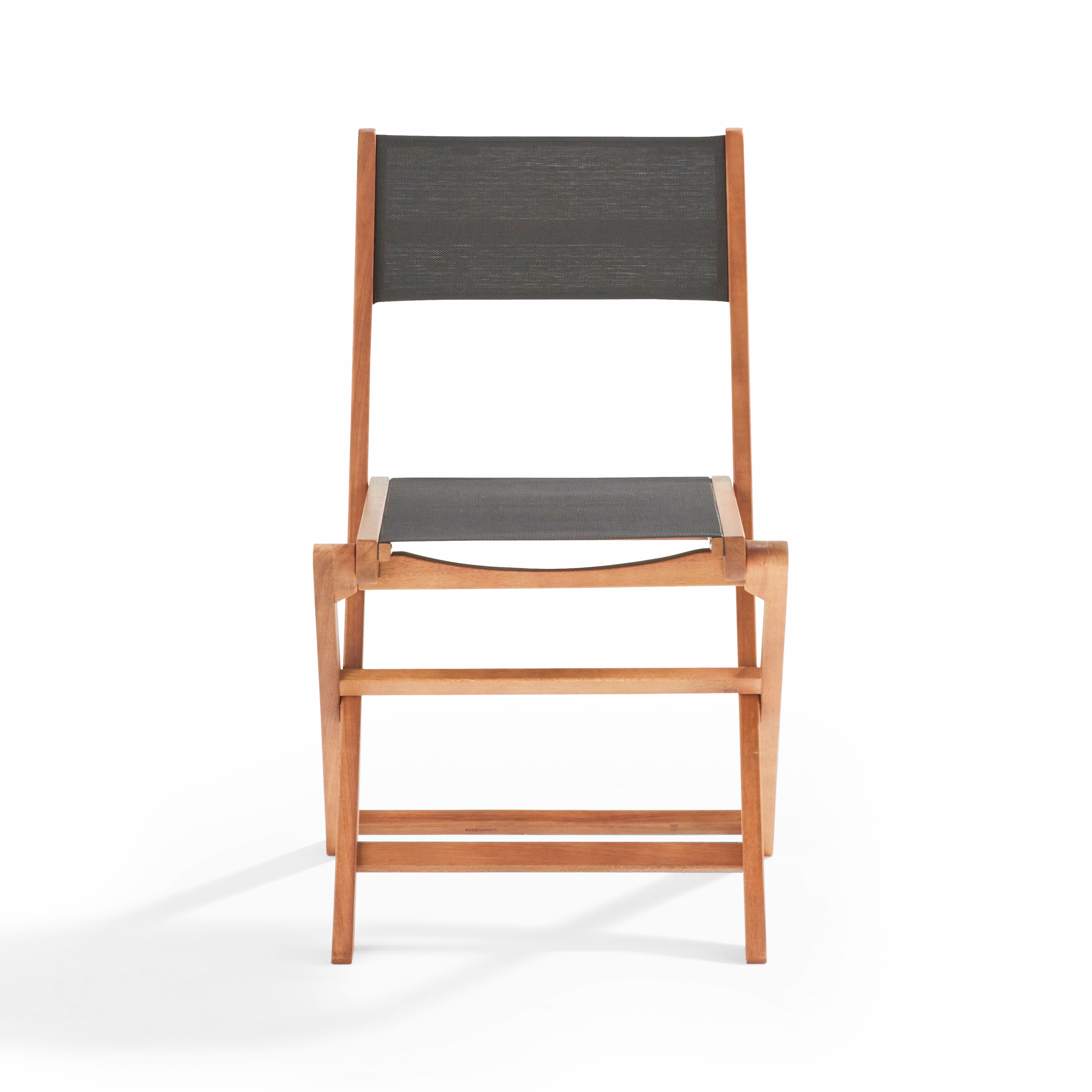 Lote de 2 sillas plegables en madera de teca y textileno color gris topo