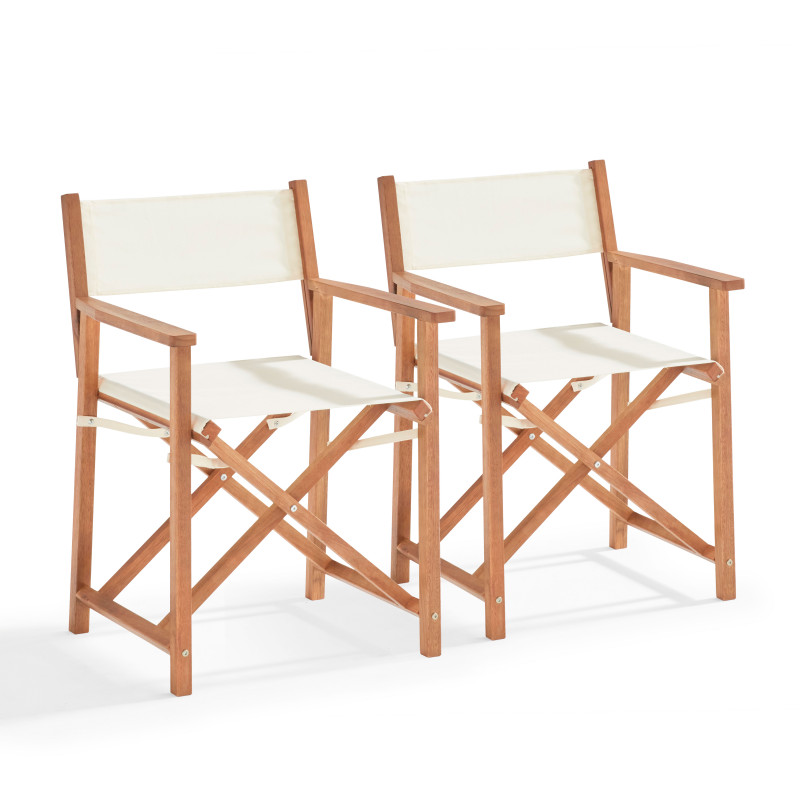 Lote de 2 sillas plegables con reposabrazos de eucalipto y textileno