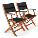 Lote de 2 sillas de jardín plegables de madera con reposabrazos