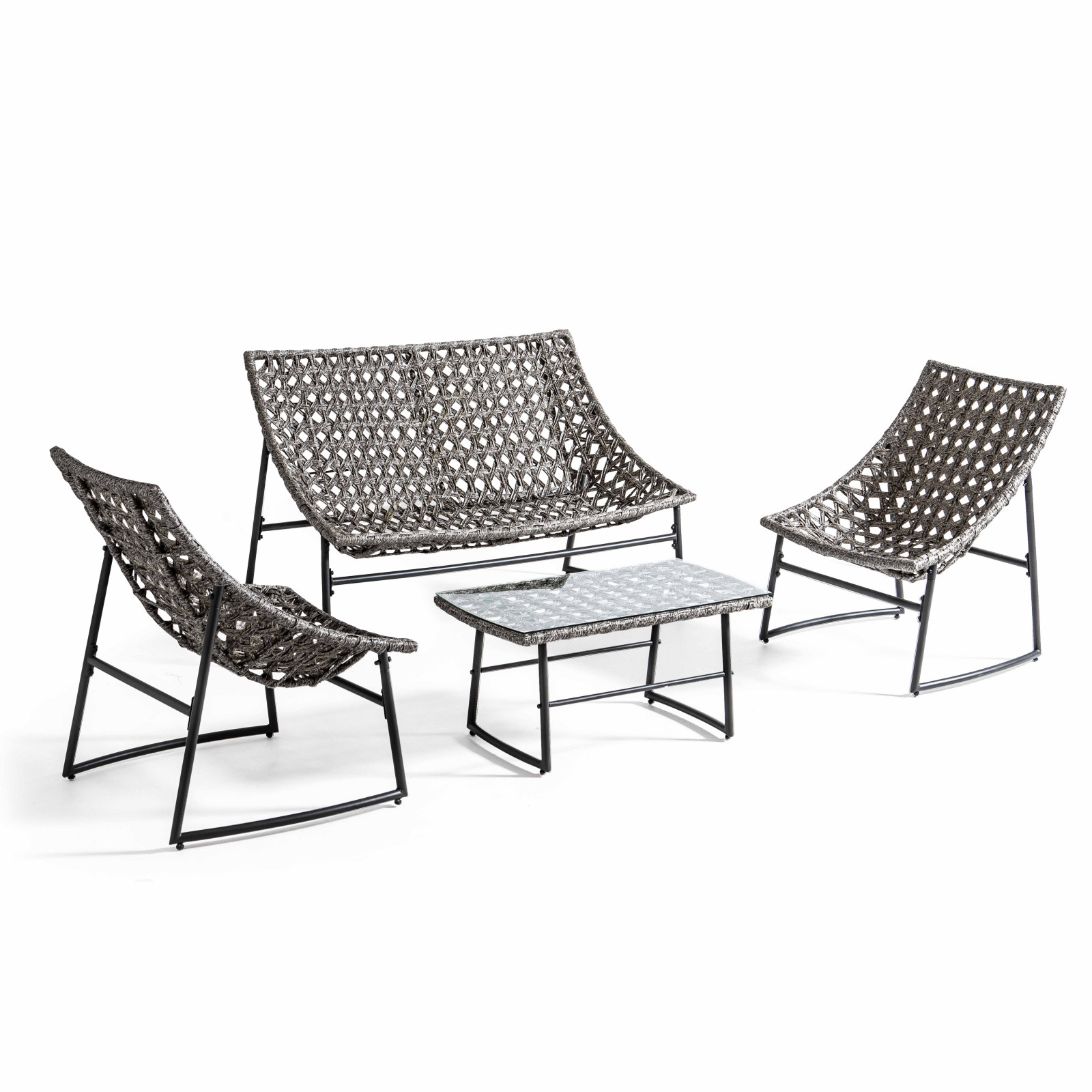 Estructura de resina Conjunto de muebles de jardín para 4 personas con cojines acolchados LIMA