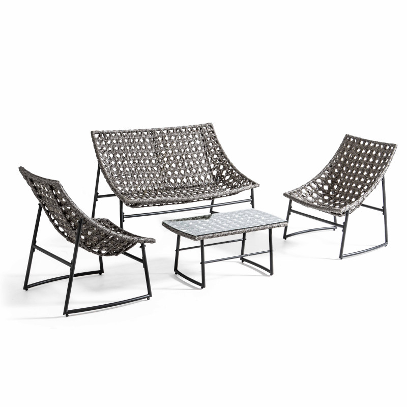 Estructura de resina Conjunto de muebles de jardín para 4 personas con cojines acolchados LIMA