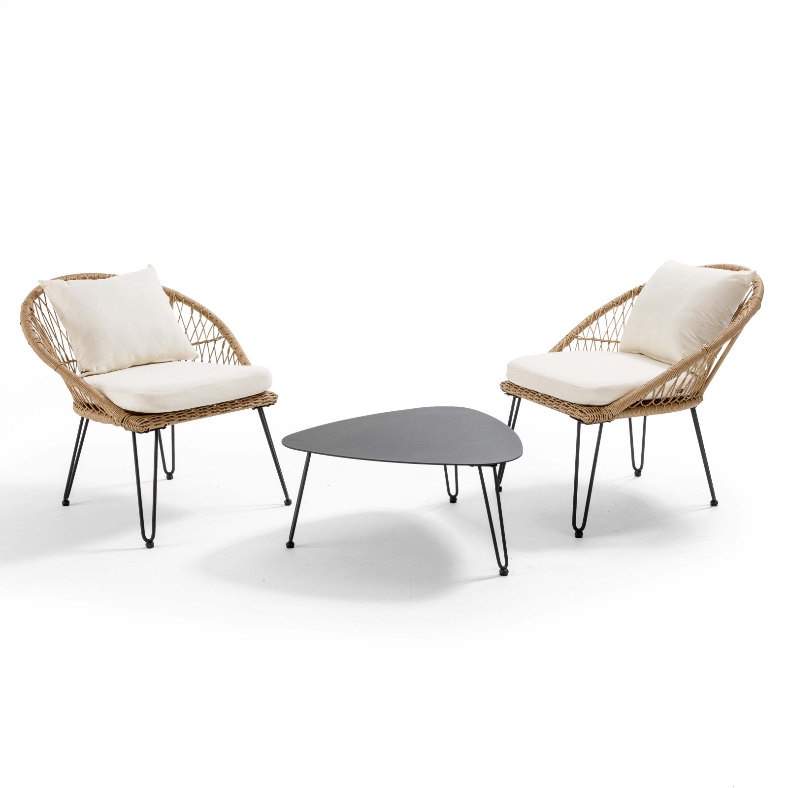 Conjunto de muebles de jardín de 2 plazas de ratán sintético con mesa baja