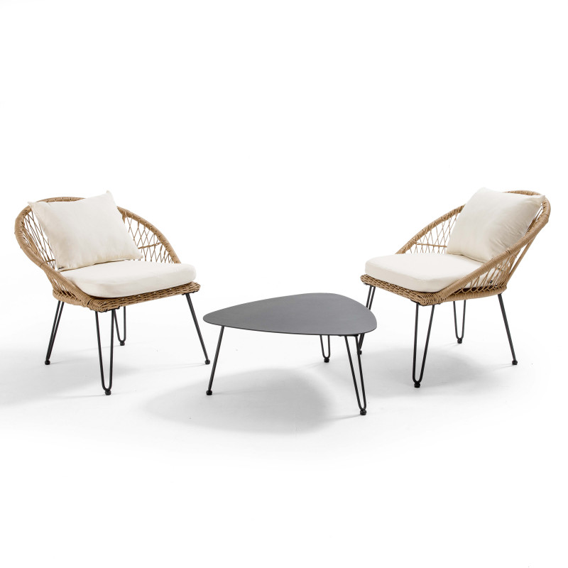 Conjunto de muebles de jardín de 2 plazas de ratán sintético con mesa baja