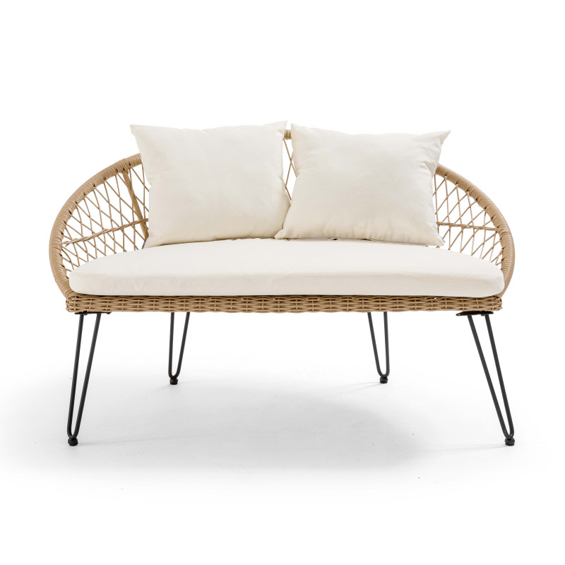 Sofá de jardín de 2 plazas de ratán sintético