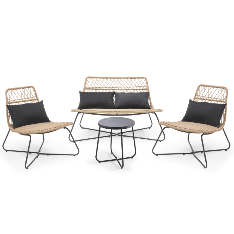 Conjunto de muebles de jardín de 4 plazas de resina de imitación de ratán con mesa baja