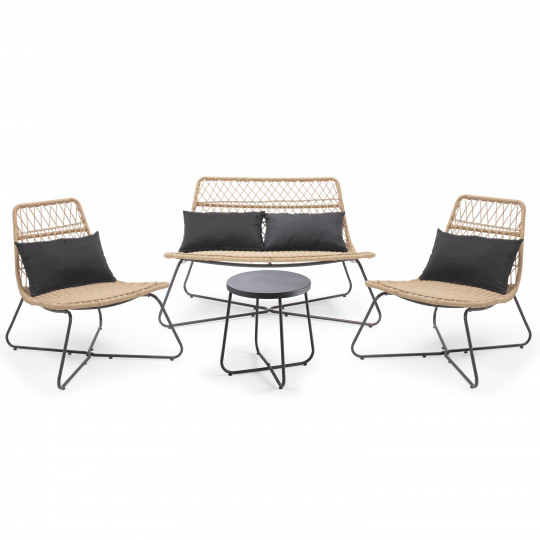Conjunto de muebles de jardín de 4 plazas de resina de imitación de ratán con mesa baja