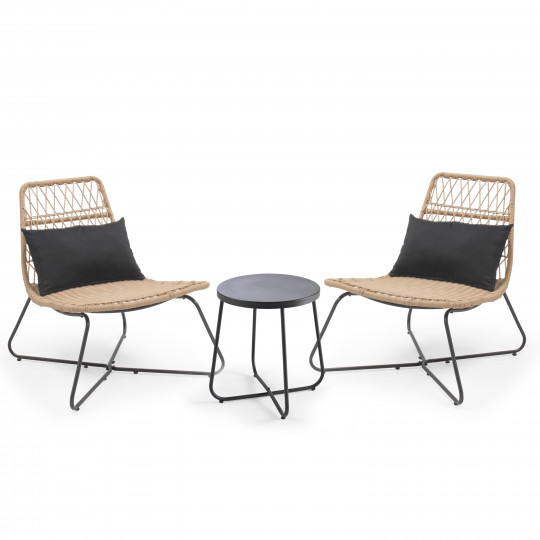 Conjunto de muebles de jardín de 2 plazas de resina de imitación de ratán con mesa de centro