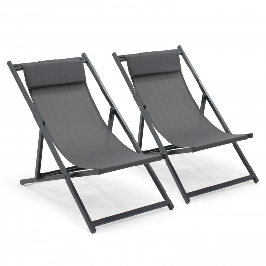 Lote de 2 sillones bajos plegablesde aluminio reclinables en 4 posiciones | Oviala