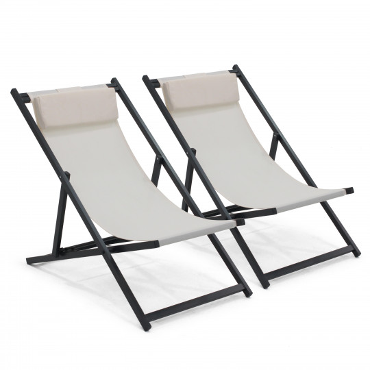 Lote de 2 sillones bajos plegablesde aluminio reclinables en 4 posiciones | Oviala