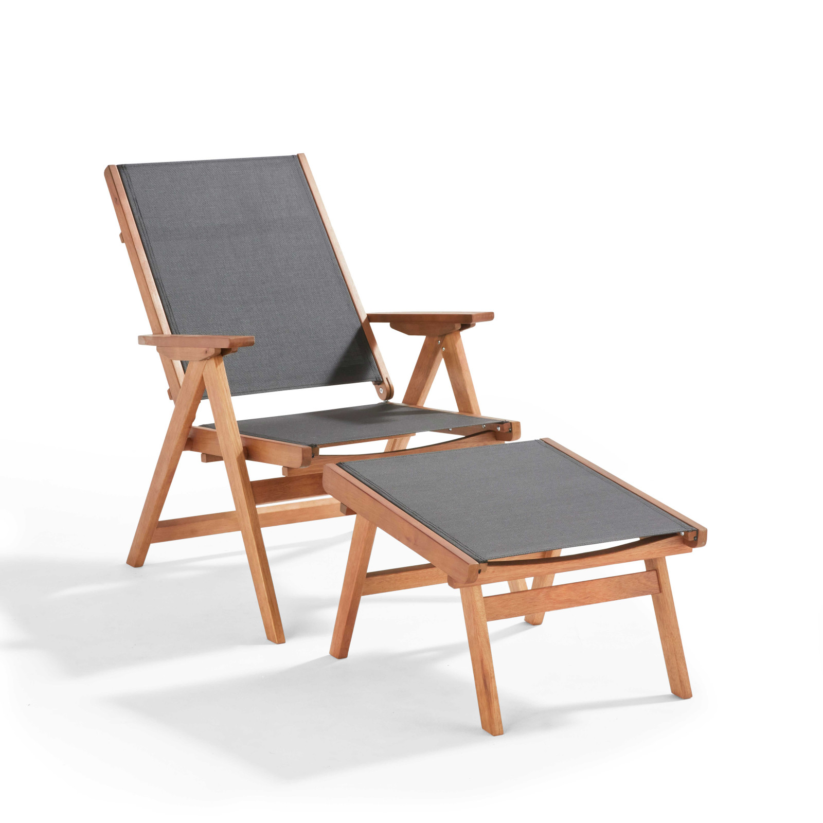 Sillón reclinable de madera de eucalipto con reposapiés